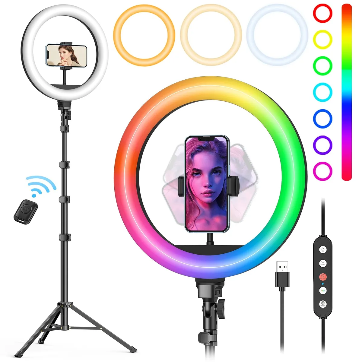 Weilisi RL201W 10" RGB Ring Light 62" Tripod 38 Modes — product photo