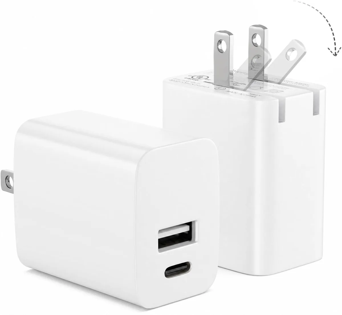 No Sew No Sew 20W USB-C &amp; USB-A Dual-Port Wall Charger 2-Pack White — product photo