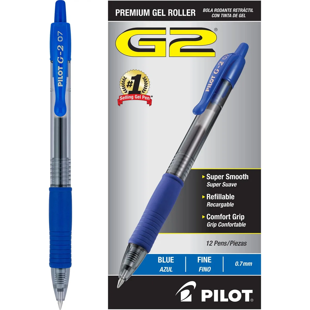 Pilot G2 Premium Gel Roller Pens Fine Point .7 Blue Ink Pack of 12 — product photo