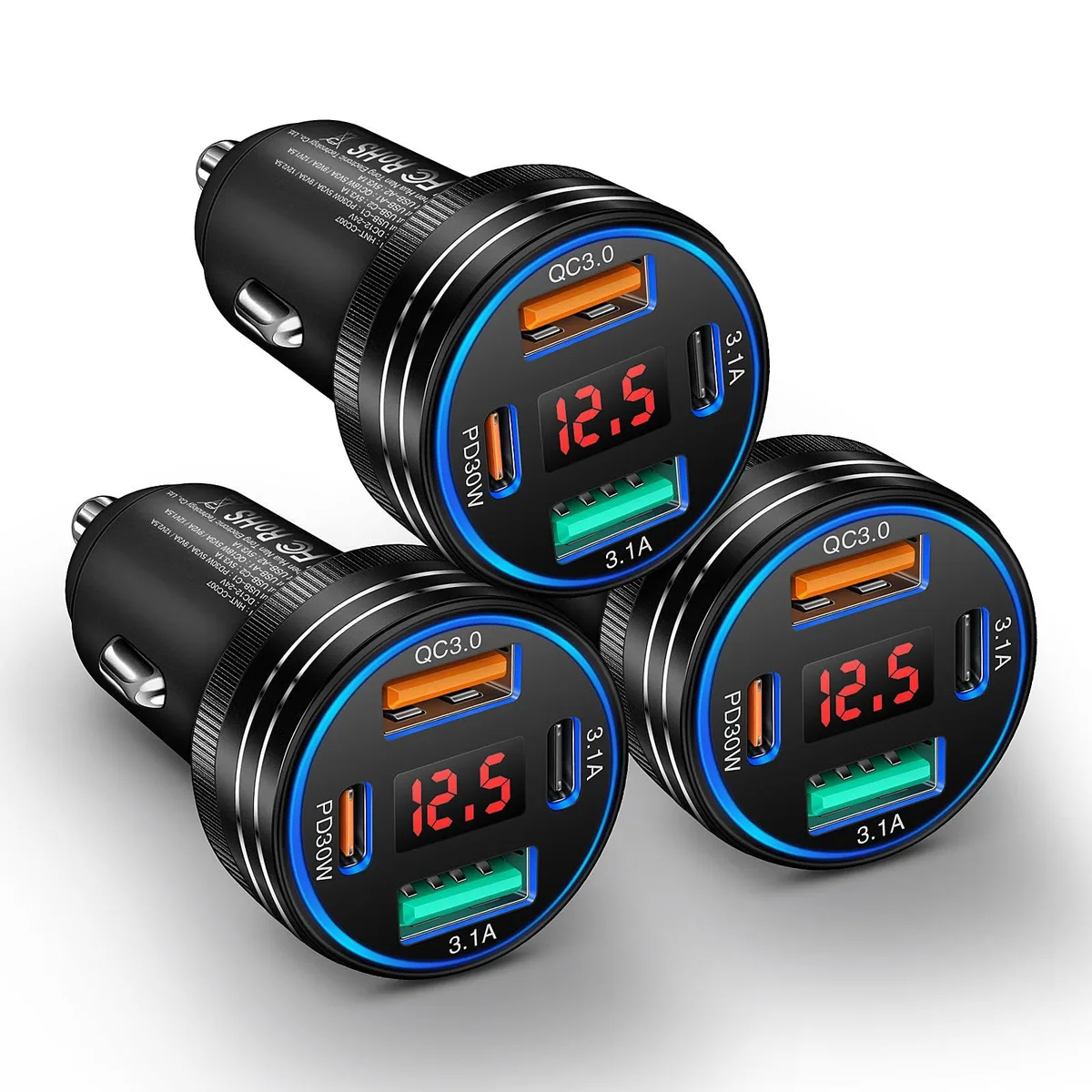  Ancekoy 65W 4-Port USB Car Charger with Voltage Display — product photo