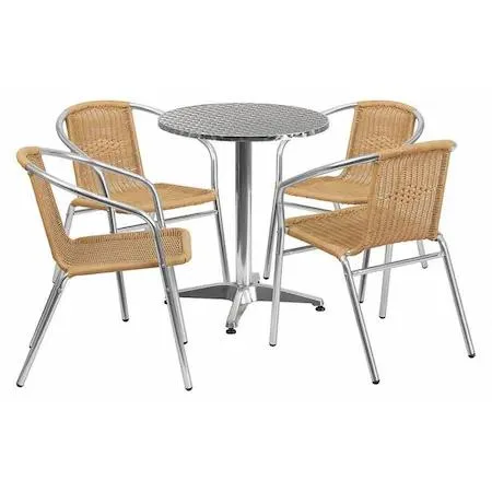 Flash Furniture Flash Furniture 23.5'' Round Aluminum Table Set with 4 Beige Rattan Chairs — product photo