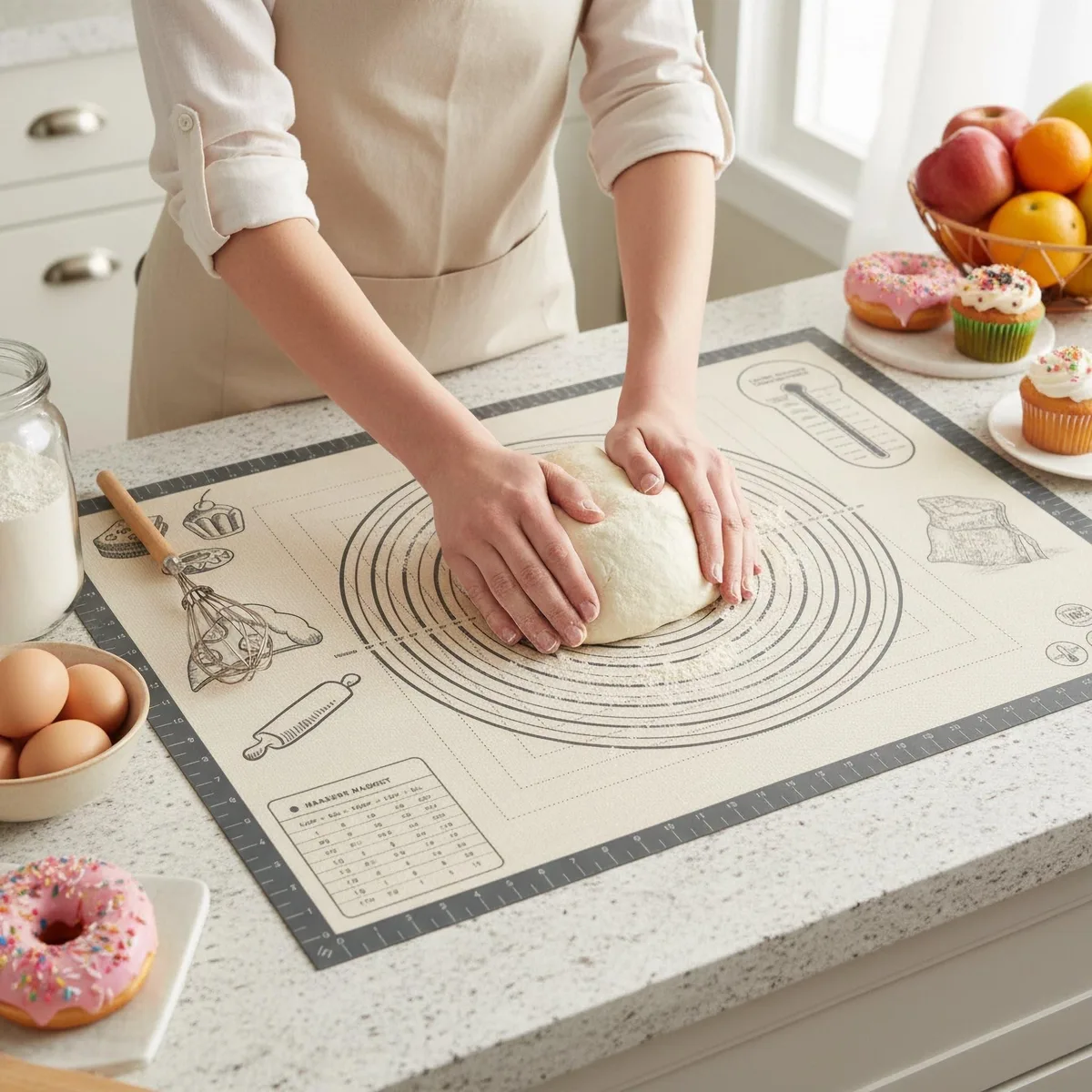 Gray rectangular silicone mat 26 by 16 inches with measurement grid