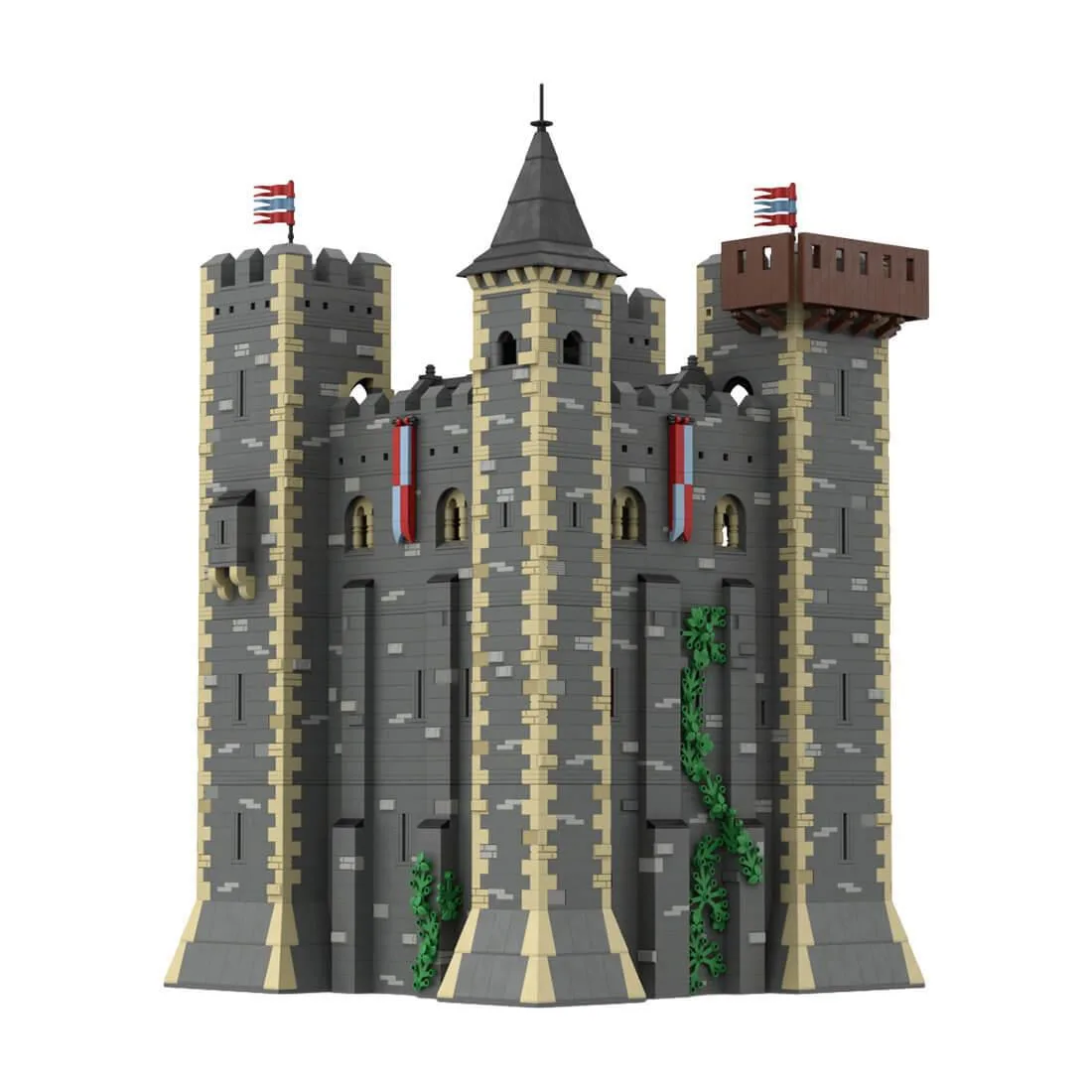 Large boxed set of 12171 multi-coloured plastic building bricks for a medieval castle model