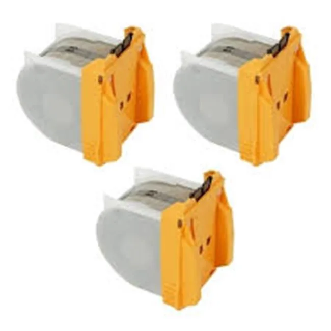 Three sealed staple cartridges in a rectangular pack, white plastic casings with green labels, 5000 staples each
