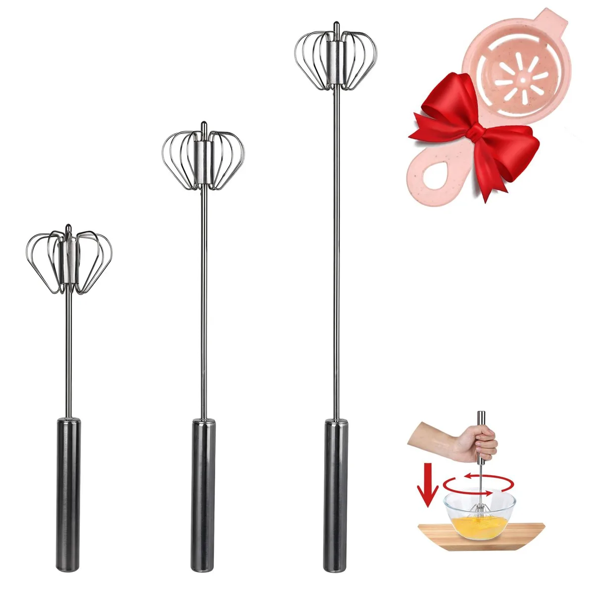  Brentwood Hauojaus Semi-Automatic Egg Whisk Set 10 12 14 Inches — product photo