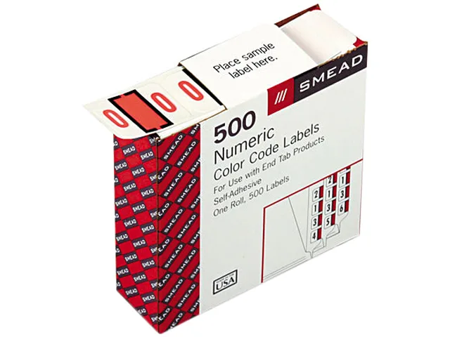 Smead Smead 67370 Number 0 End Tab Labels Pink-on-White 500/Roll — product photo