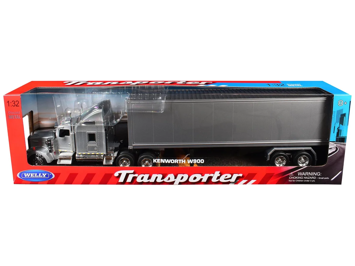 Welly Diecast Welly Diecast Kenworth W900 Silver Metallic with Gray Container 1/32 — product photo