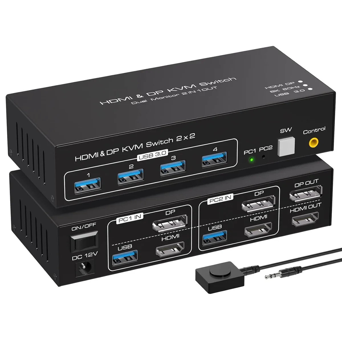 Jansicotek Jansicotek SW222-1DP1HD 2-Port 8K 60Hz Dual Monitor KVM Switch — product photo