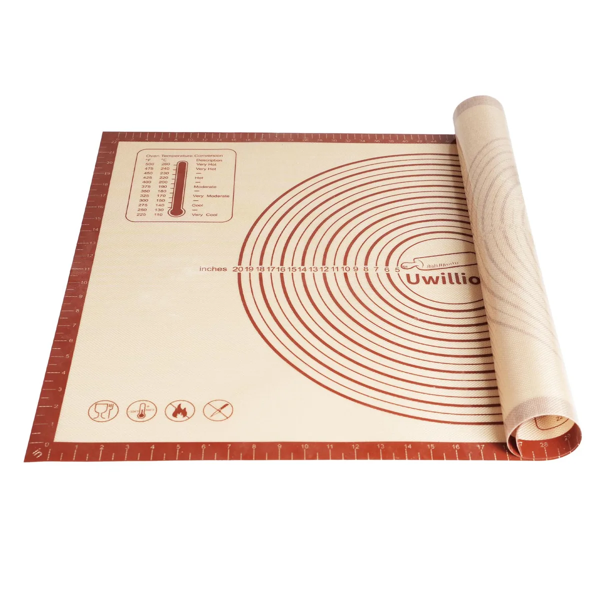 Large rectangular light-coloured silicone mat with printed grid measurements lying flat on a countertop