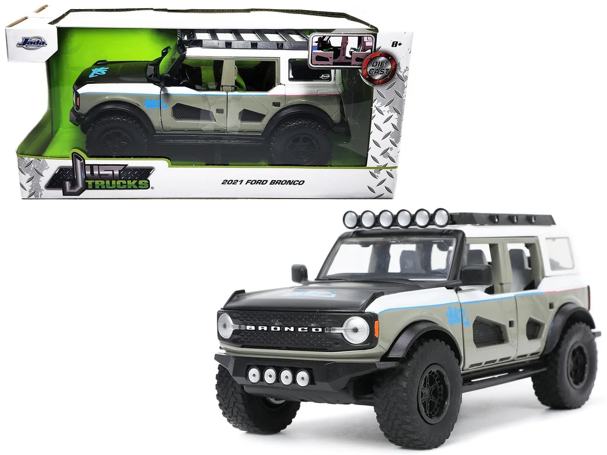 Jada Jada 2021 Ford Bronco 1/24 Gray White Matt Black Hood Roof Rack M2 Motoring Just Trucks — product photo