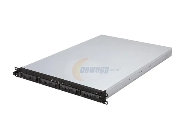 Silver 1U rackmount server chassis with four front hot-swap drive bays