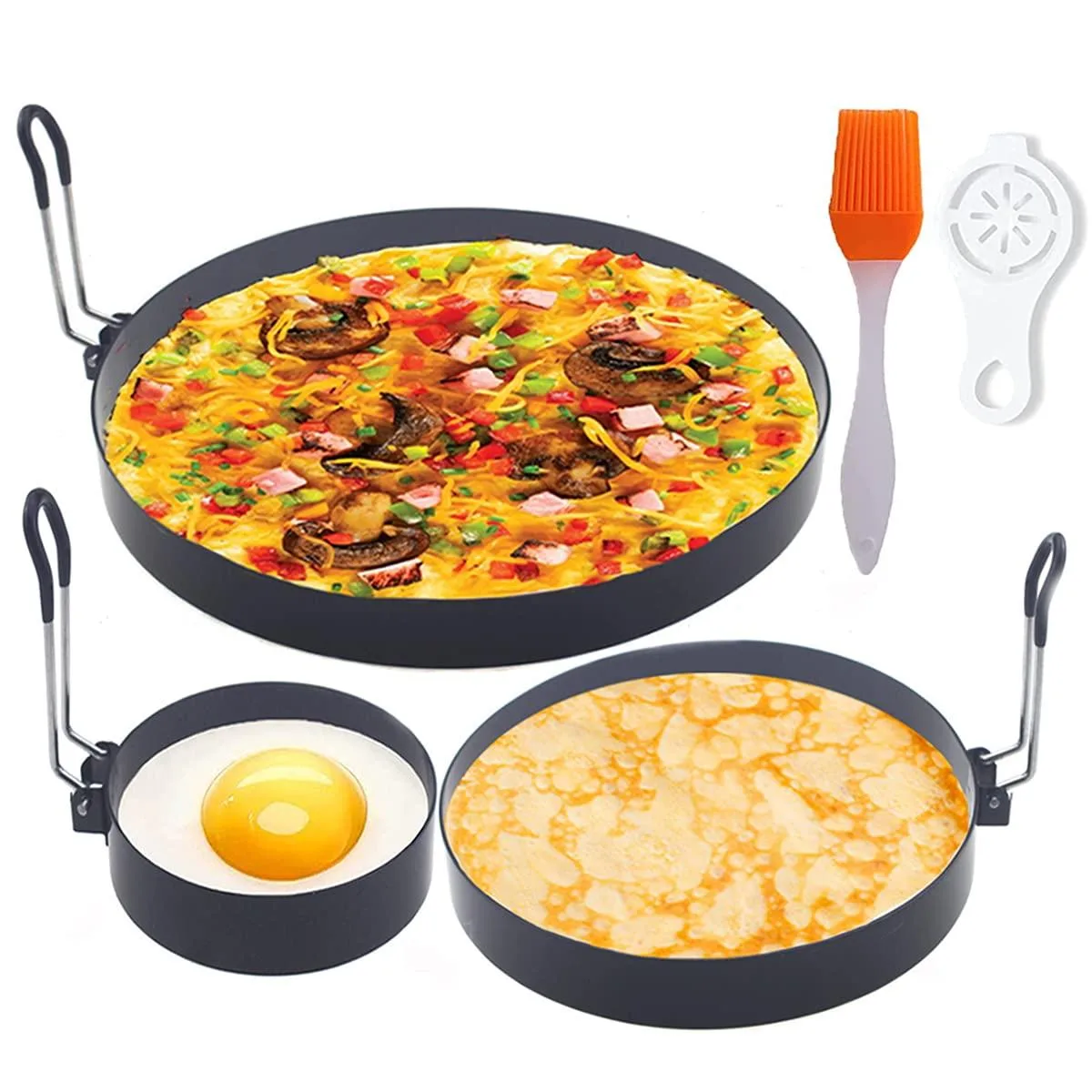 WOWITIS JDQ-LARGE-3X-2P-NEW griddle ring set 3pcs 8" 6" 4" with accessories — product photo