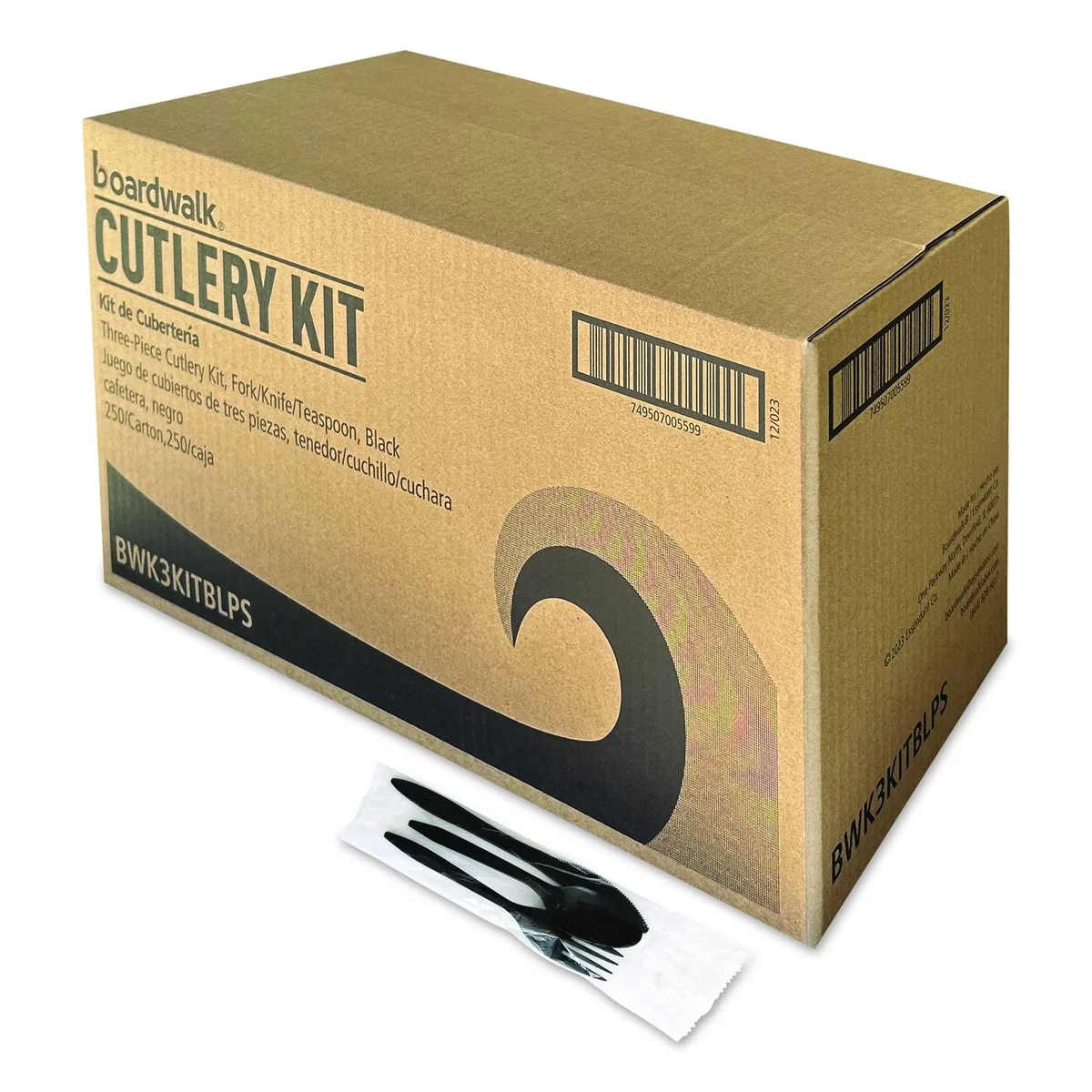 Boardwalk Boardwalk 3-Piece Cutlery Kit Mediumweight Black 250/Carton — product photo