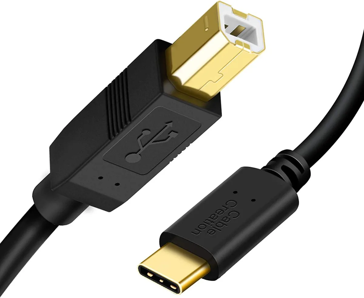 Black USB-C to USB-B printer cable 6.6ft