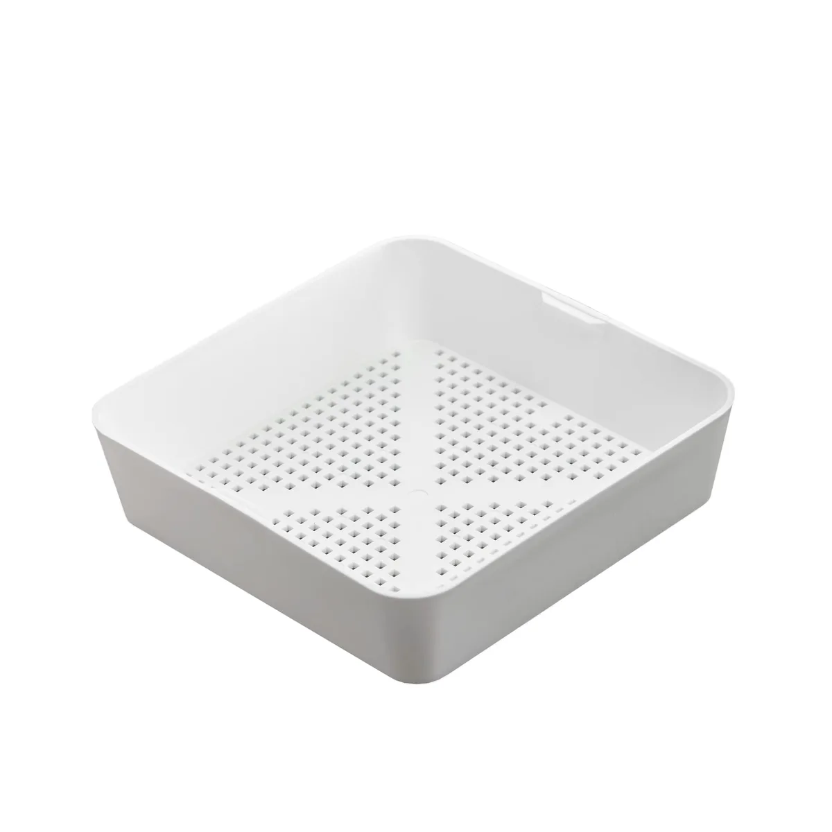 White square plastic drain basket 8.5 inch with small holes