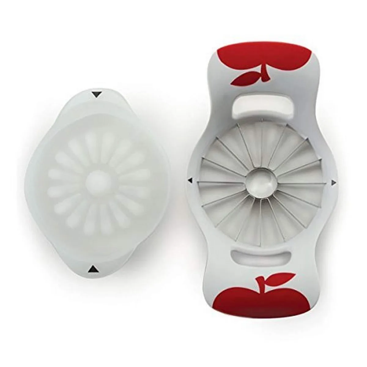 White fruit wedger with 16 stainless blades and non-slip handles