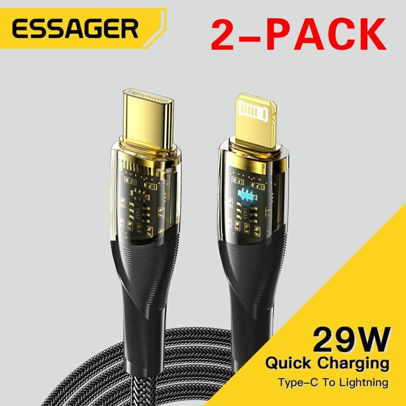 ESTONE ESTONE Essager XJI USB-C to Lightning cable 29W 3A 480Mbps 3.3ft 2-pack black — product photo