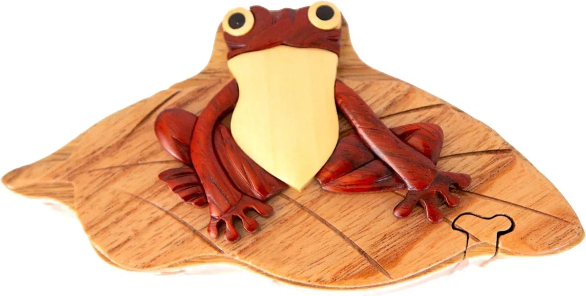 South Asian Handicrafts South Asian Handicrafts Frog on Lily Pad Puzzle Box hobby collectible — product photo