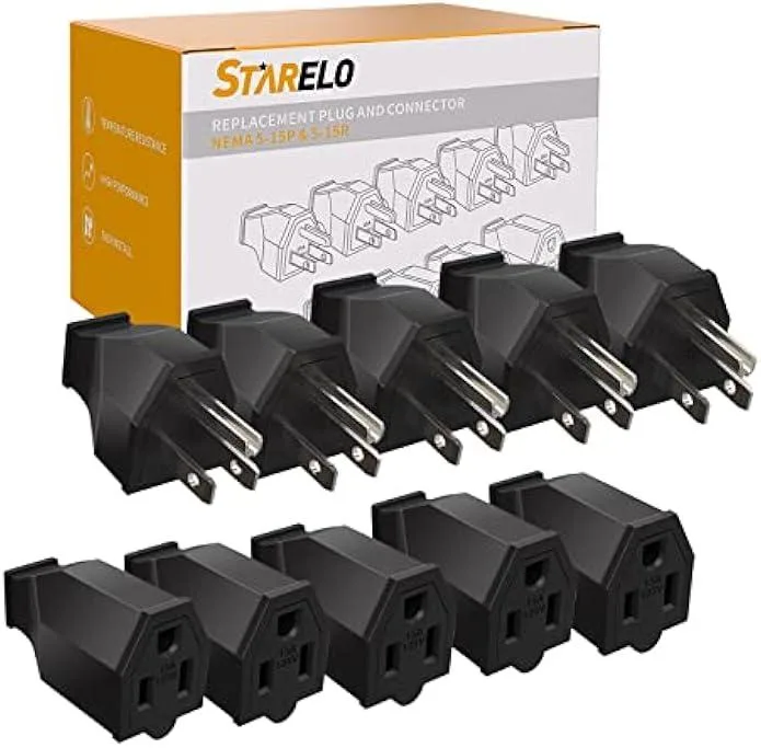 TAURKENAM TAURKENAM Extension Cord Ends 125V 15A 2Pole 3Wire Male Female 5 Set — product photo