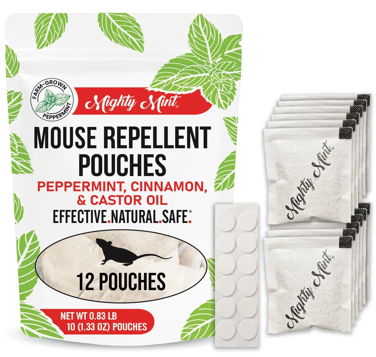 Twelve small fabric pouches in a rectangular box