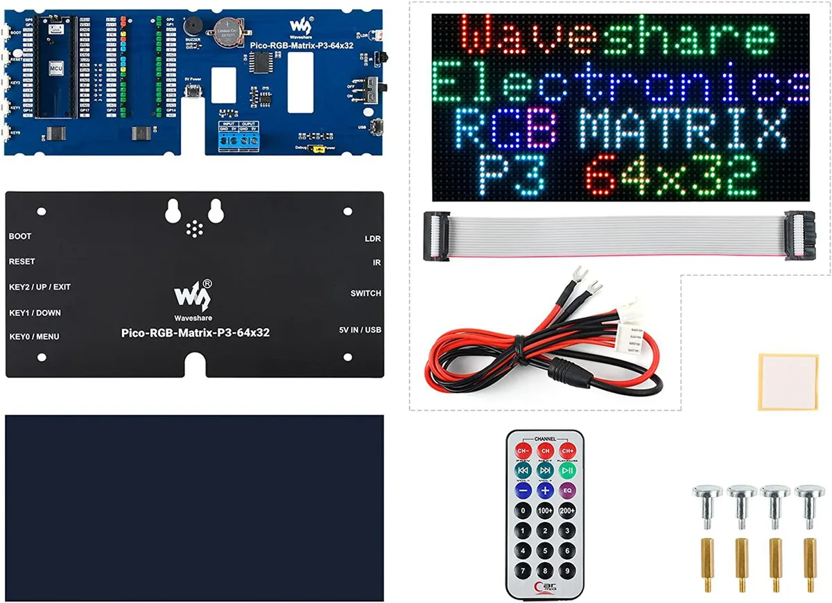 WaveShare WaveShare RGB Matrix Digital Clock 64×32 2048 LEDs for Pico — product photo