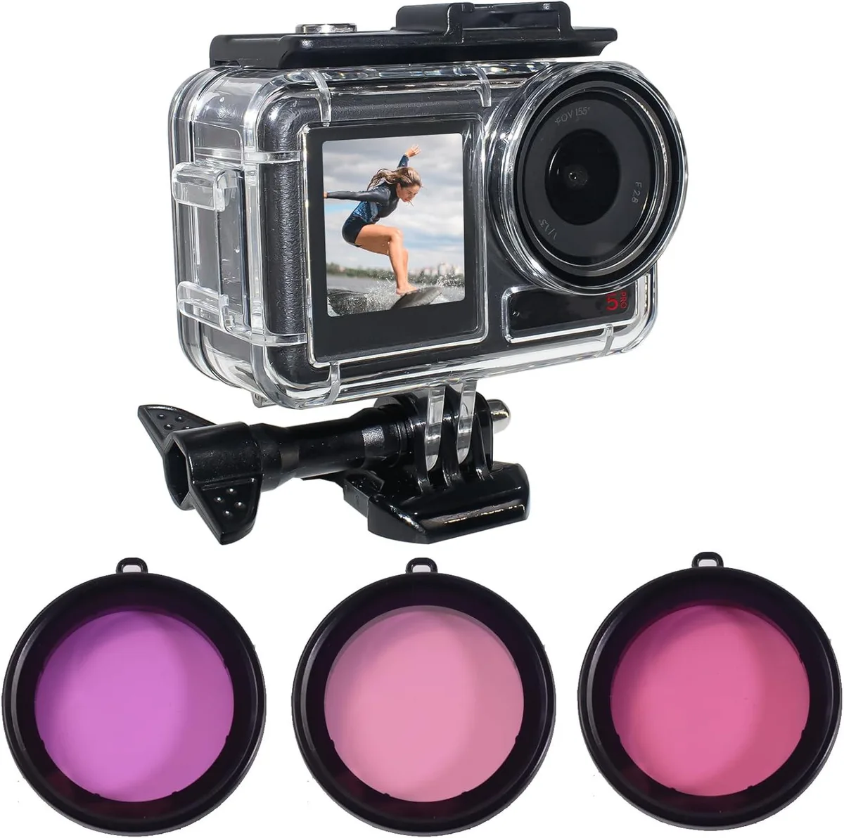 BONAEVER BONAEVER 164FT/50M Underwater Waterproof Diving Housing Case for DJI Osmo Action 5 Pro/4/3 with 3 Filters — product photo