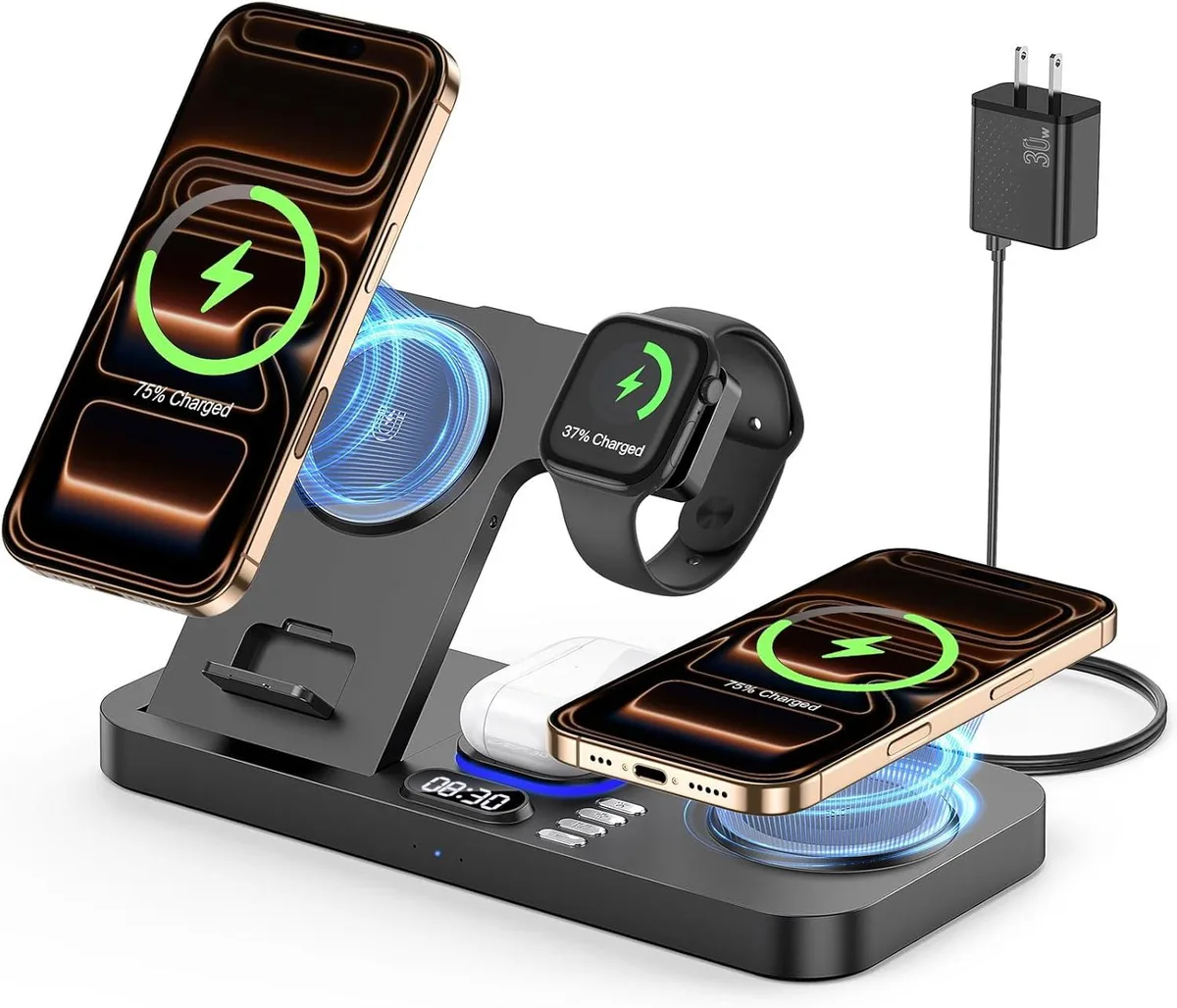 Luisport Luisport Dual Phone Wireless Charger 30W 7-Color Light Clock — product photo