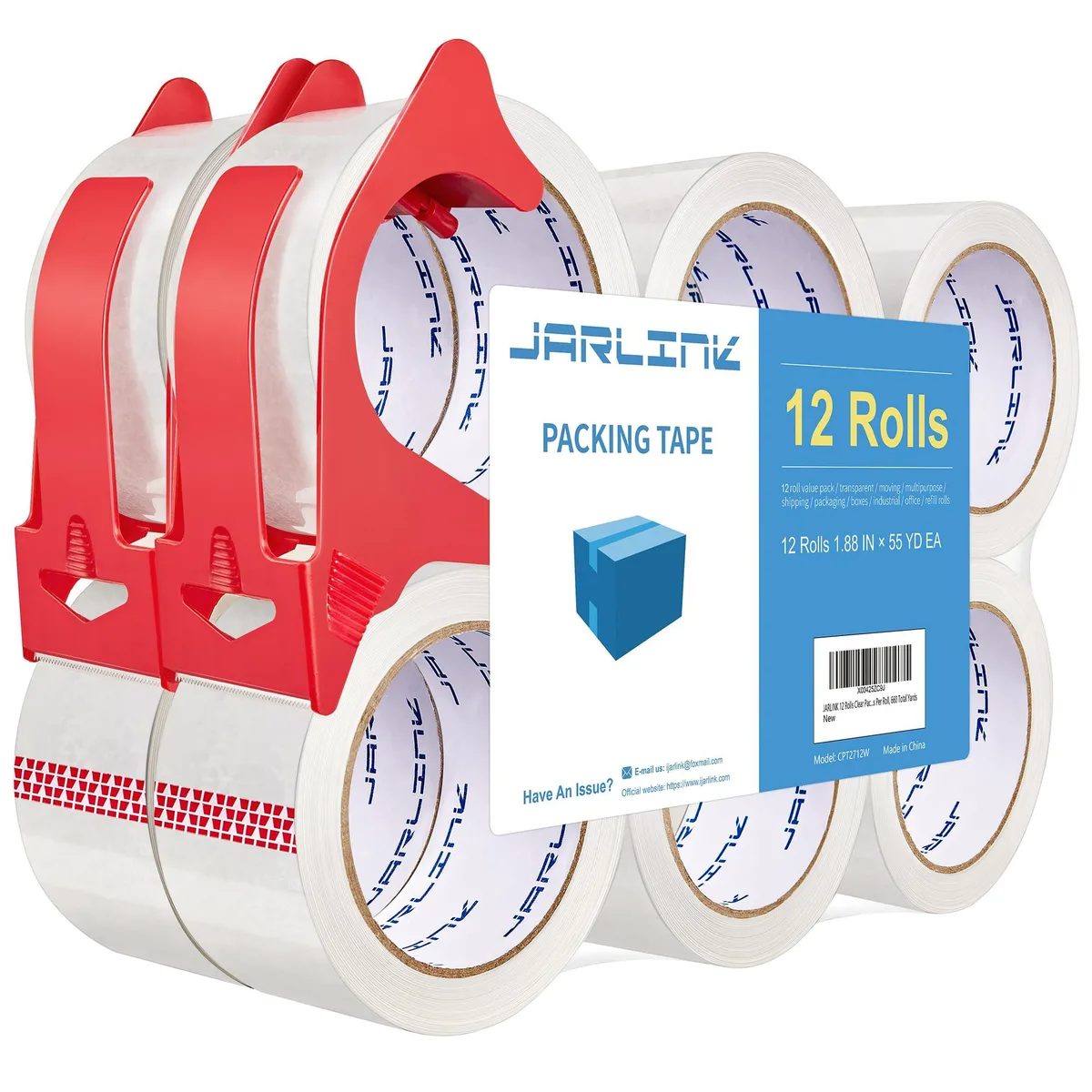JARLINK 12 Rolls Clear Packing Tape 2 Dispensers 2.7mil 1.88in 55yd 660yd — product photo