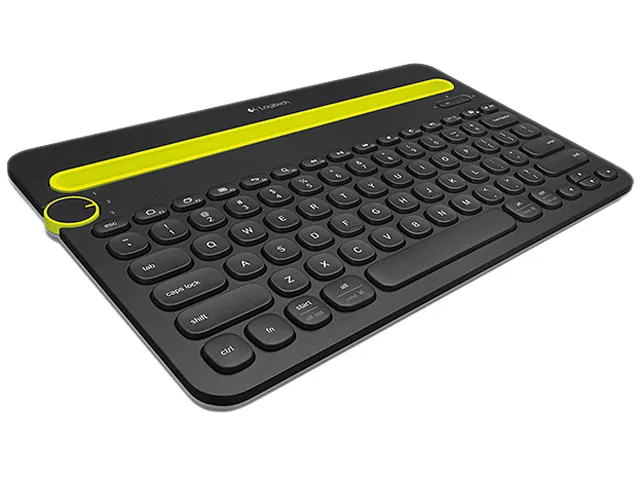 Black Logitech K480 Bluetooth keyboard with integrated device cradle