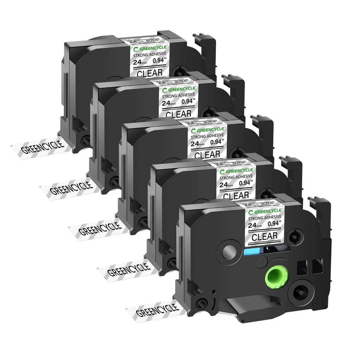 GREENCYCLE GREENCYCLE TZe-S151 24mm Black on Clear labelmaker tape 5 Pack — product photo