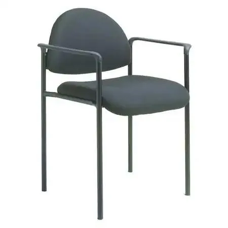 Black fabric guest chair with fixed arms and steel frame