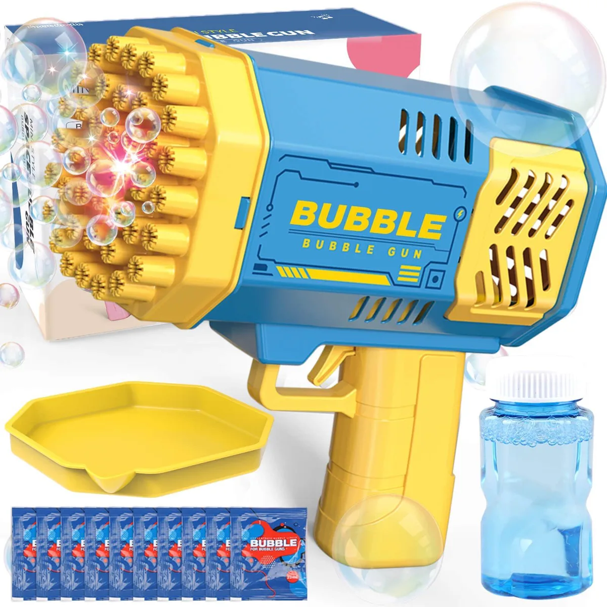 Bubble Gun Blue 40 holes 3000 bubbles/min 10 refills — product photo