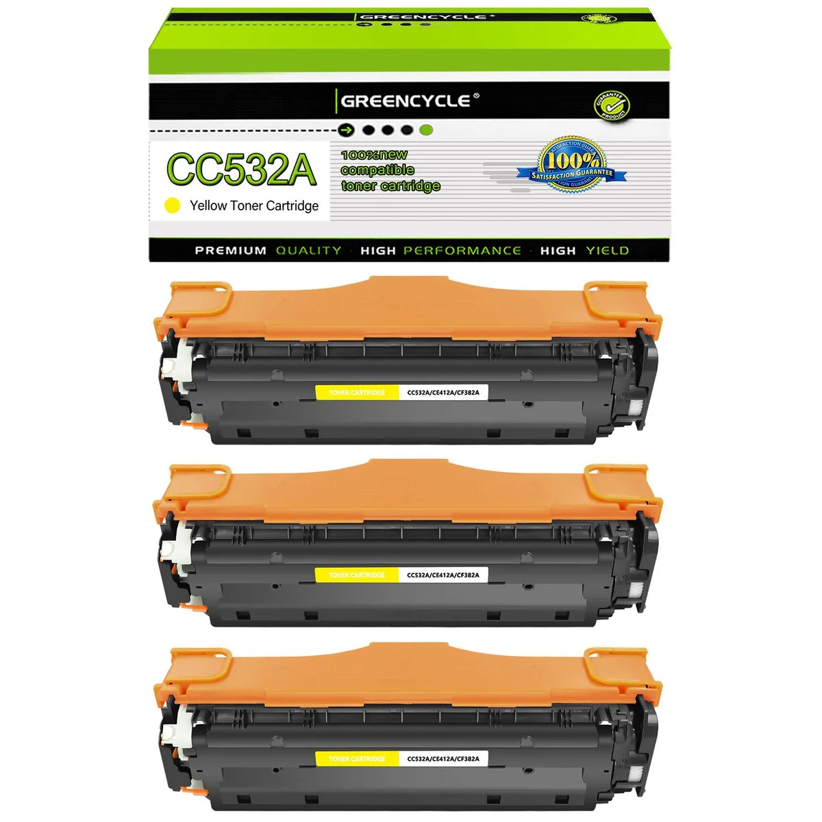 GREENCYCLE GREENCYCLE 3 Pack 304A CC532A Yellow Toner Cartridge — product photo