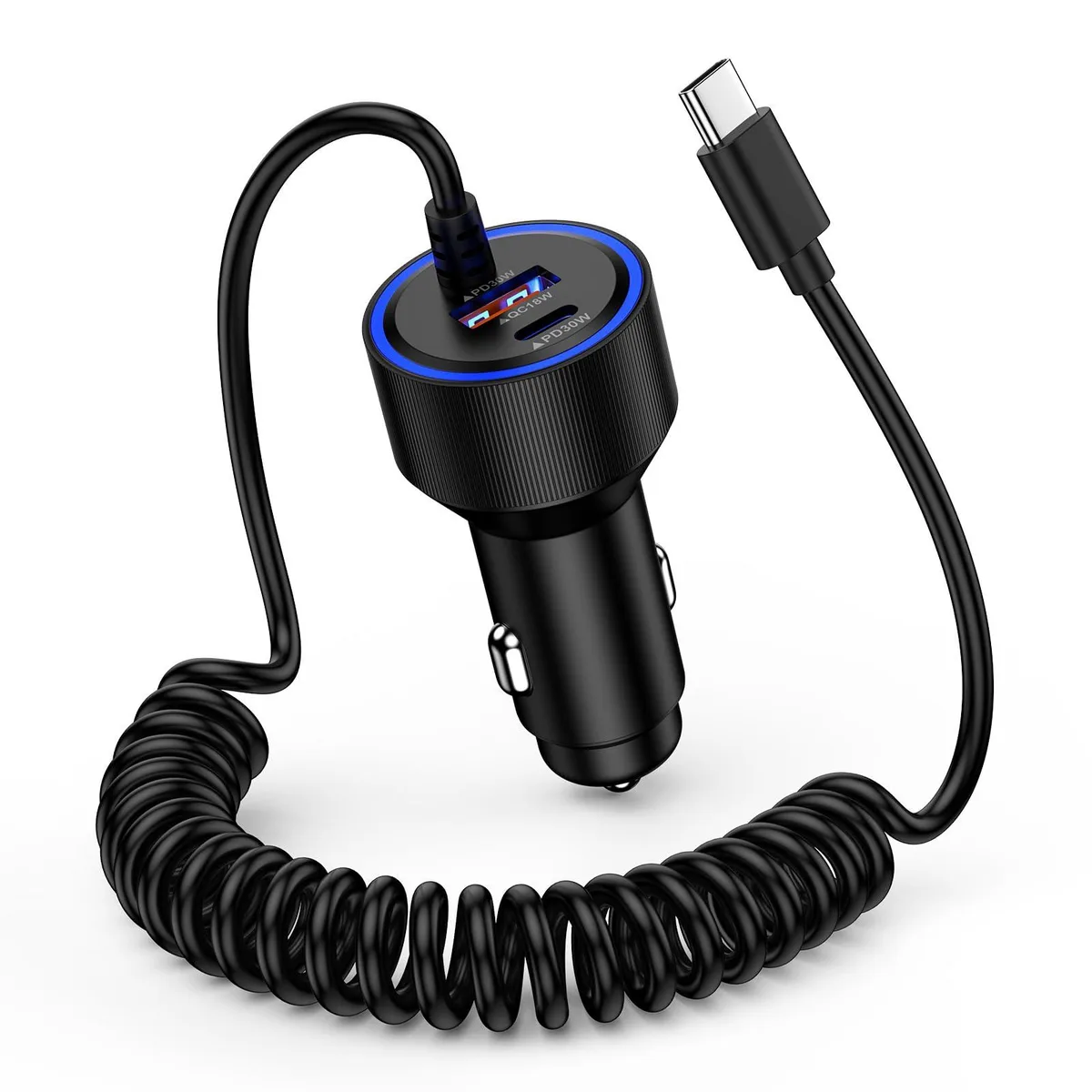 Black rectangular car charger with USB-C port and 78W marking