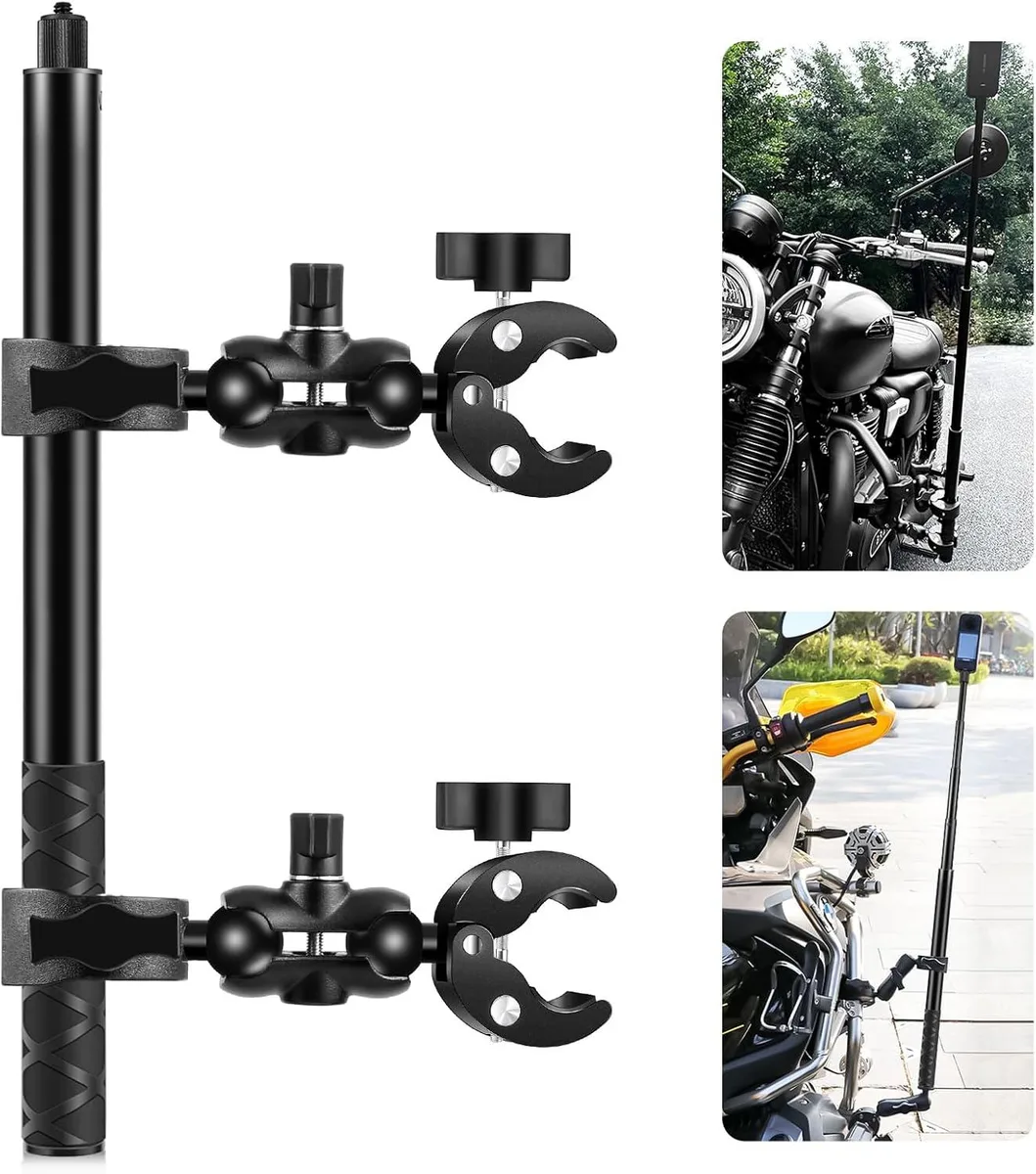 Werleo Werleo Motorcycle Handlebar Double Clamp Mount with 59" Invisible Selfie Stick for Insta360 — product photo