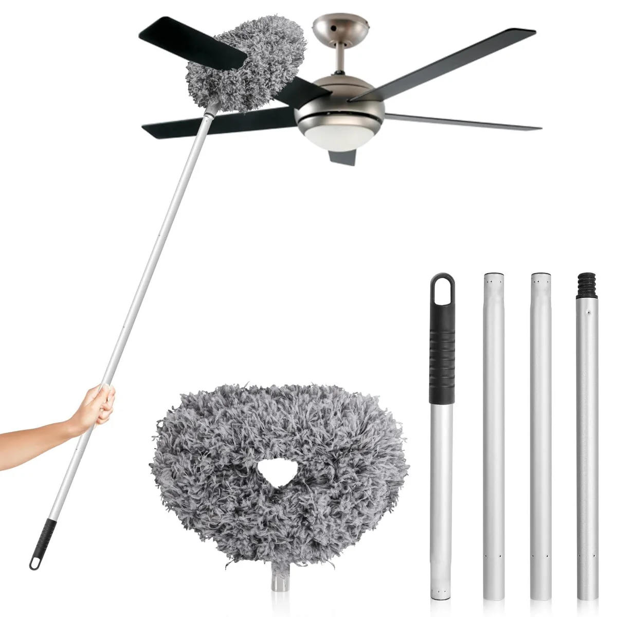 Gray extendable duster with microfiber head telescopic pole 13 to 50 inch