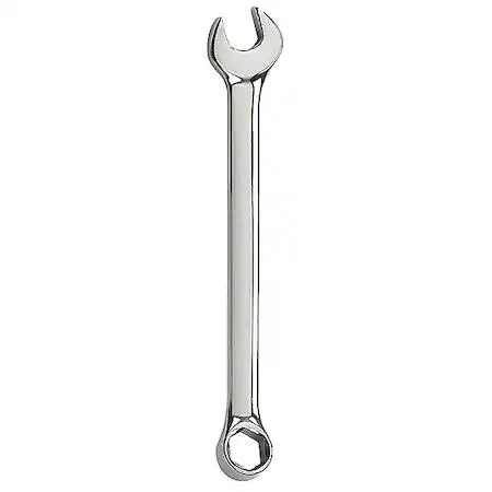 Westward 15mm combination wrench, chrome alloy steel, open and box ends, 15-degree offset heads