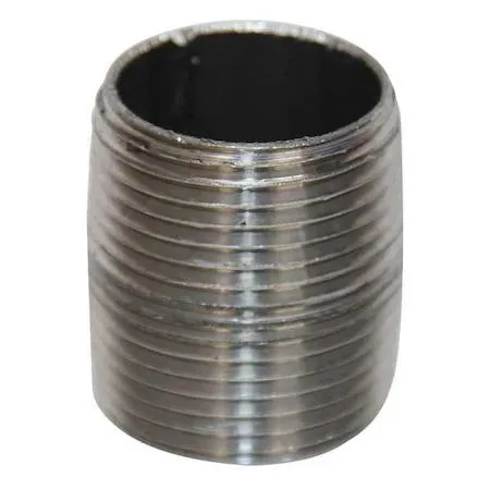Short black steel pipe nipple with threaded ends