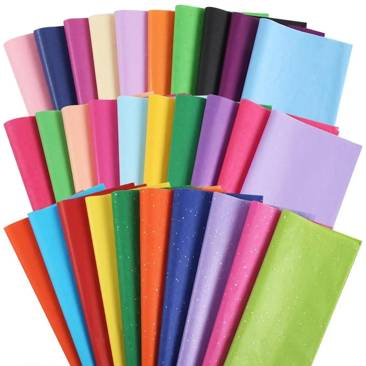 Stack of 150 folded tissue sheets 14x20 inch in 30 colors