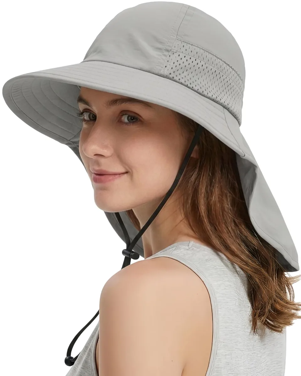 Sun Hat UPF 50+ Wide Brim 3.62" Mesh Neck Flap Black One Size — product photo