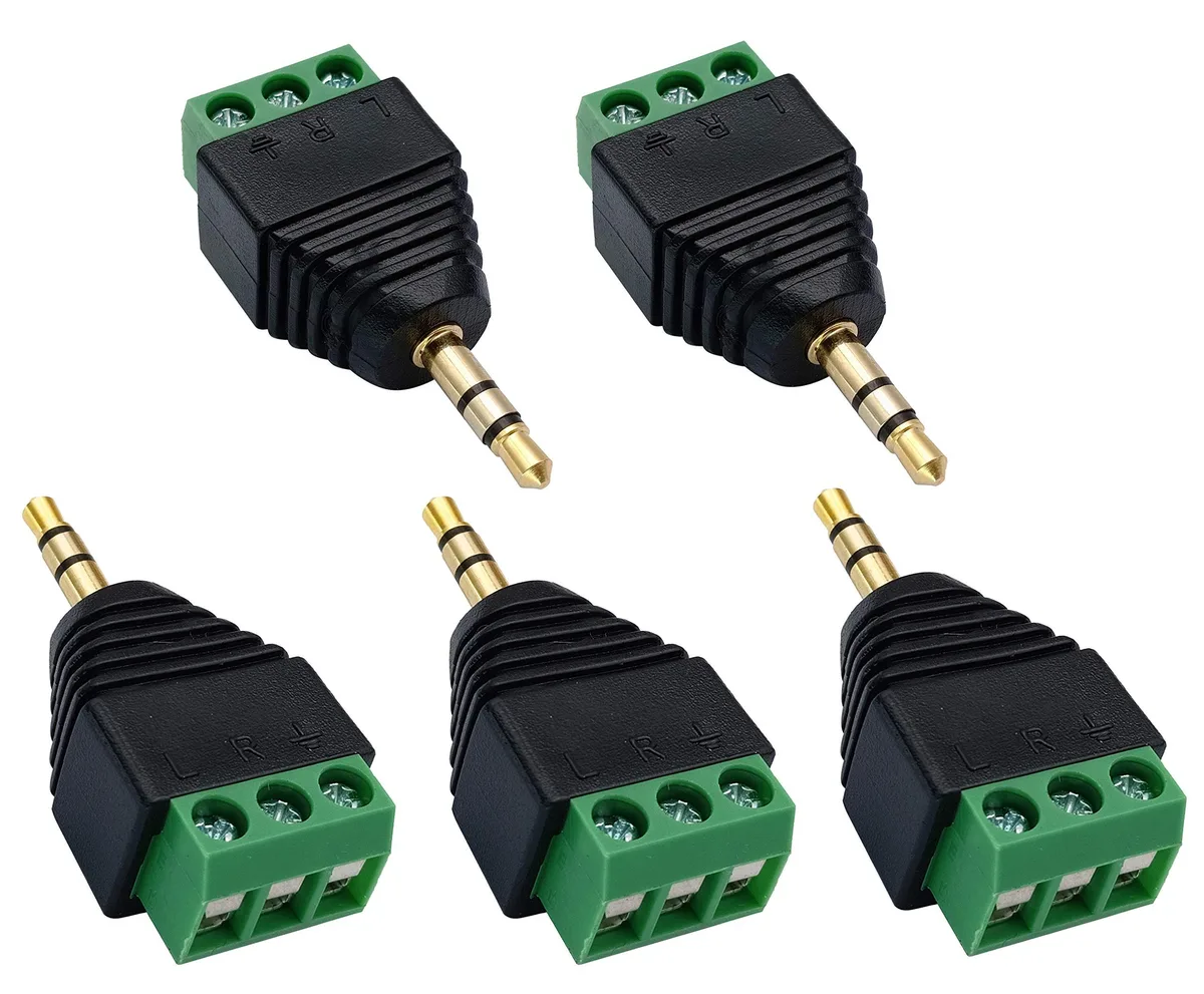 BUCIER BUCIER 3.5mm 3-Pole Male to 3-Pin Female Screw Terminal Adapter 5-Pack — product photo