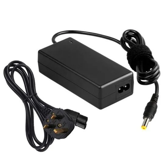 Black rectangular power brick with EU plug and 5.5x2.5mm barrel connector