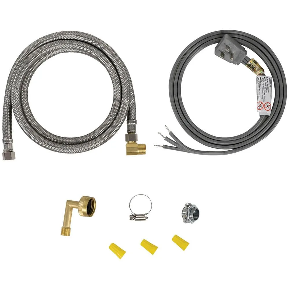 Universal dishwasher kit box with power cord and connector visible