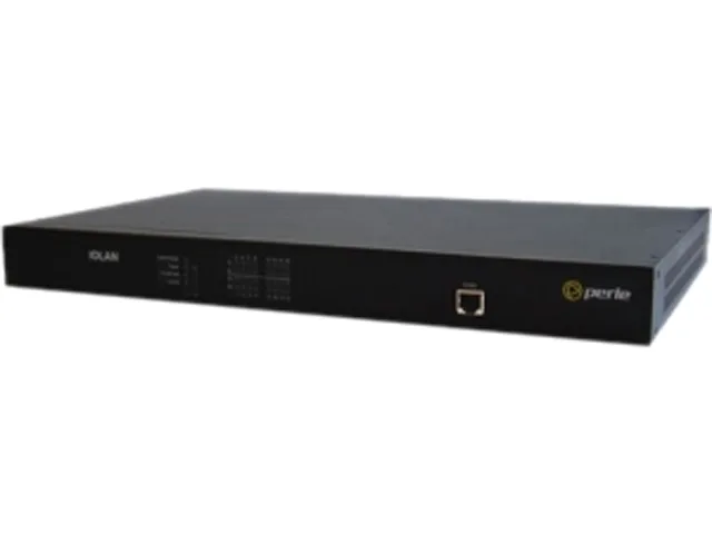 Silver 1U rackmount terminal server with sixteen RJ45 ports and Ethernet