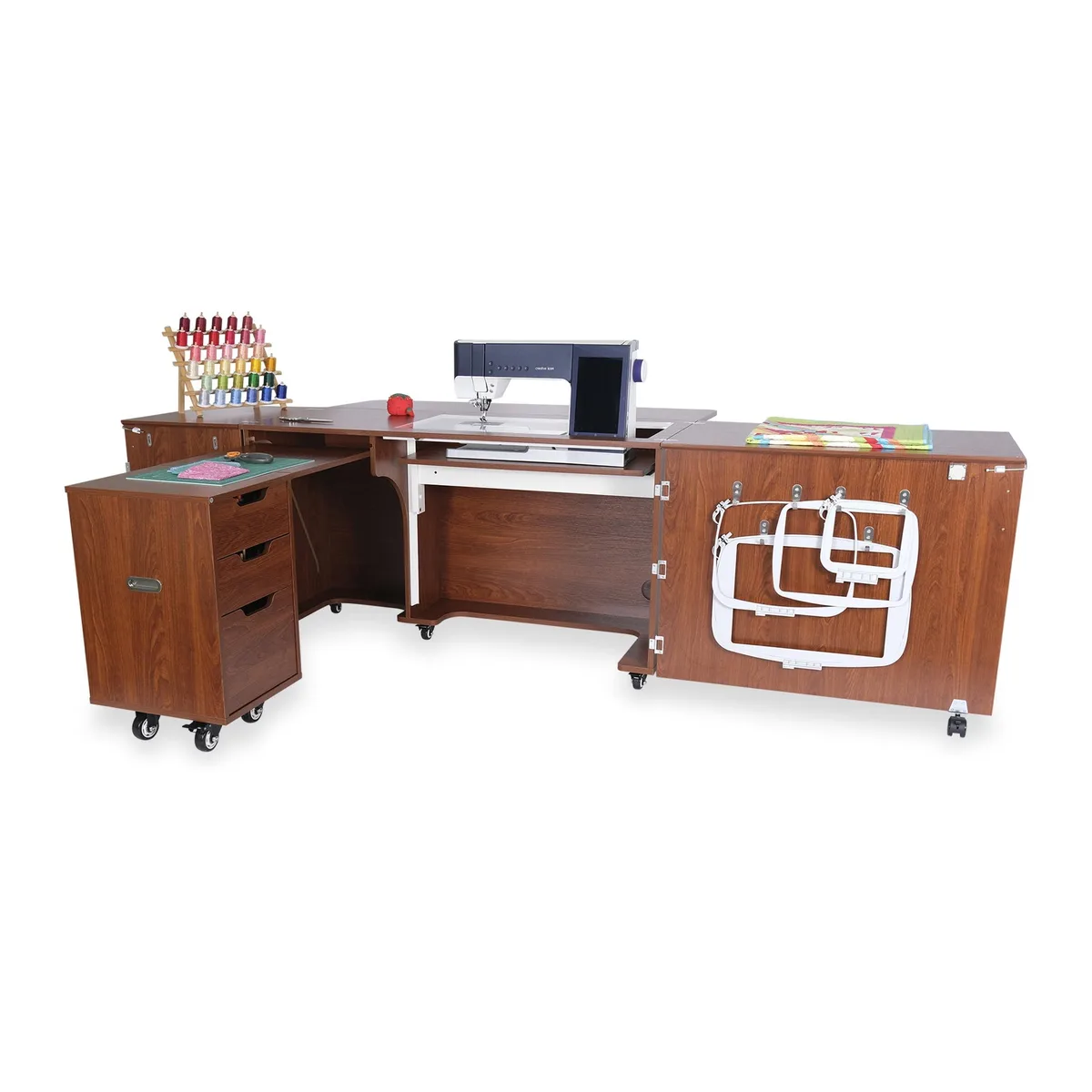 Arrow Group Arrow Group Kangaroo Outback XL Sewing Cabinet with Hydraulic Lift and Rolling Caddy Teak — product photo