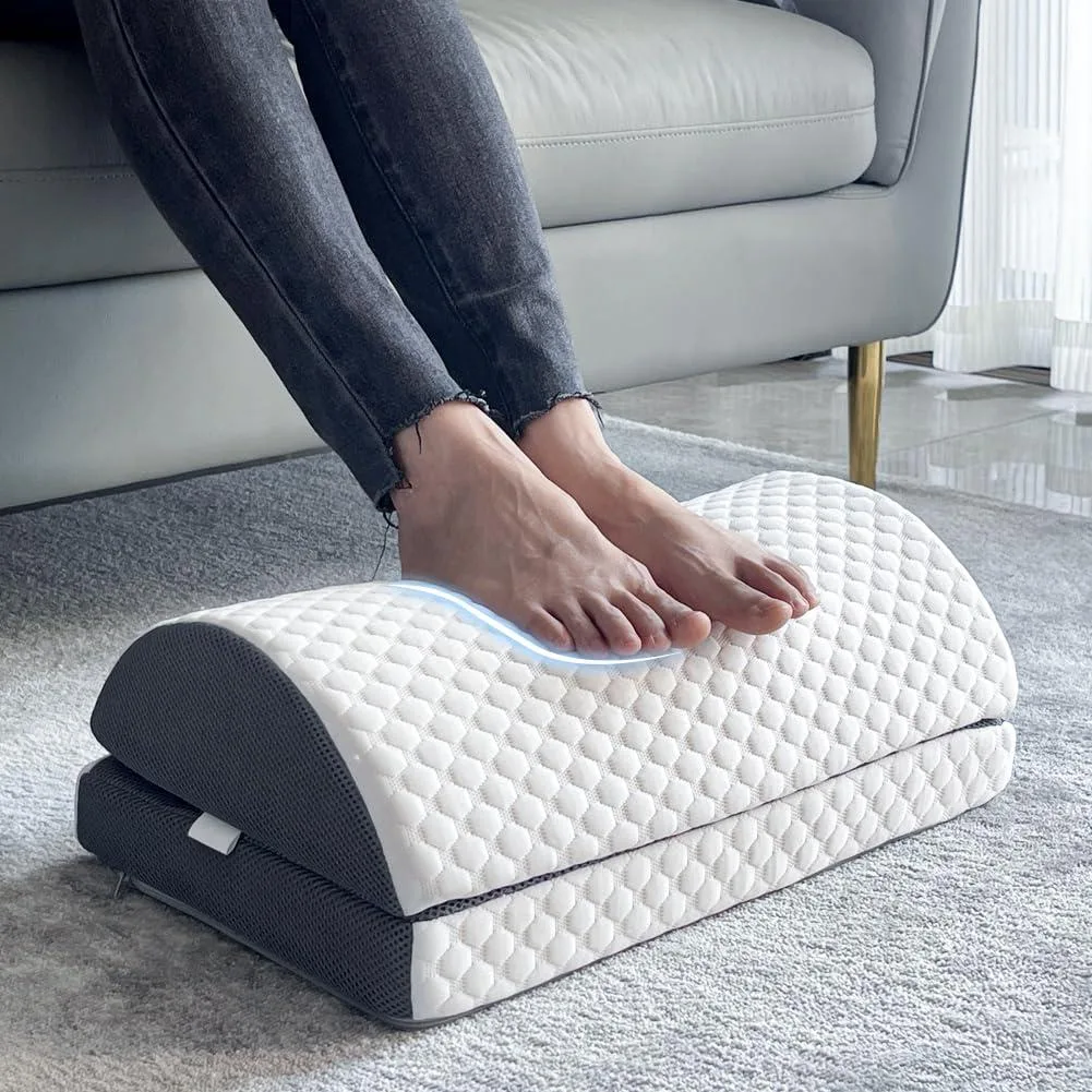 Black footrest pillow with grey cooling cover and non-slip bottom