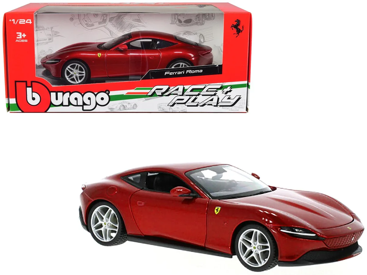 BBURAGO BBURAGO Ferrari Roma Red Metallic "Race + Play" 1/24 Diecast Hobby Collectible — product photo