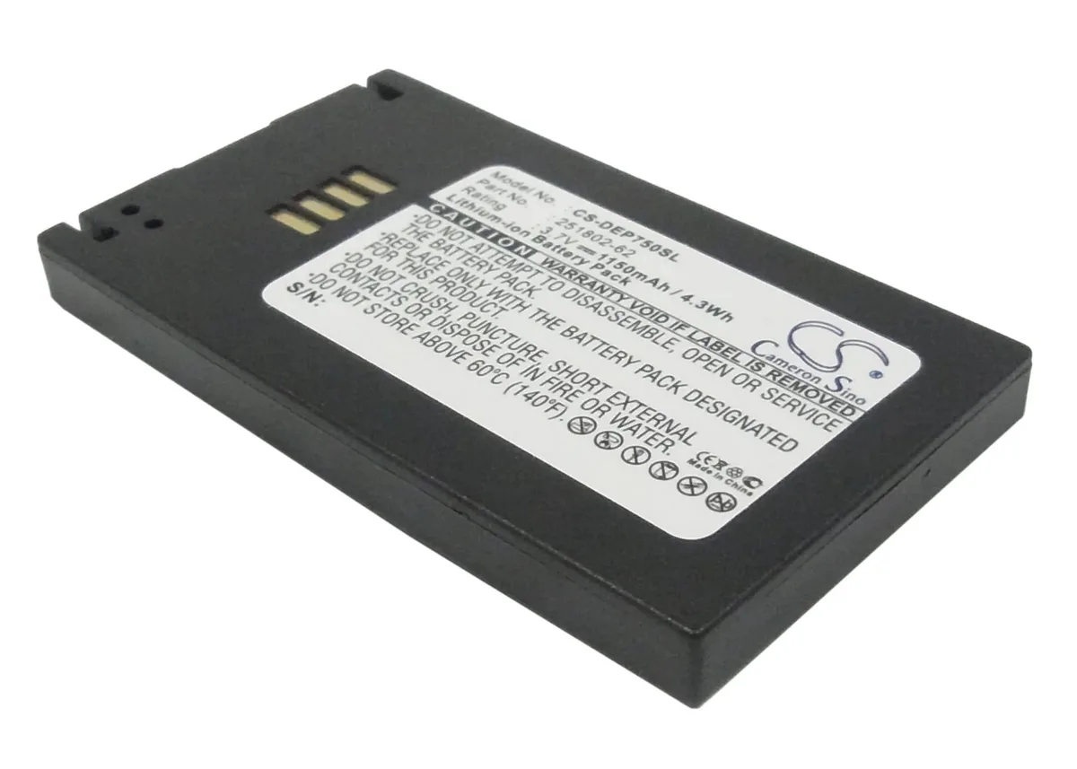 Rectangular black battery pack with label and terminals