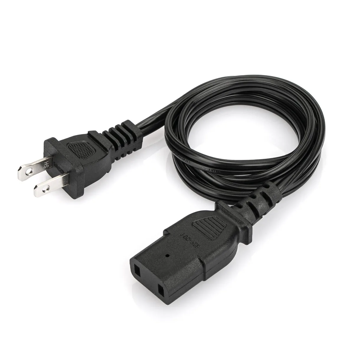 A three-foot black vinyl cord with a straight two-prong plug
