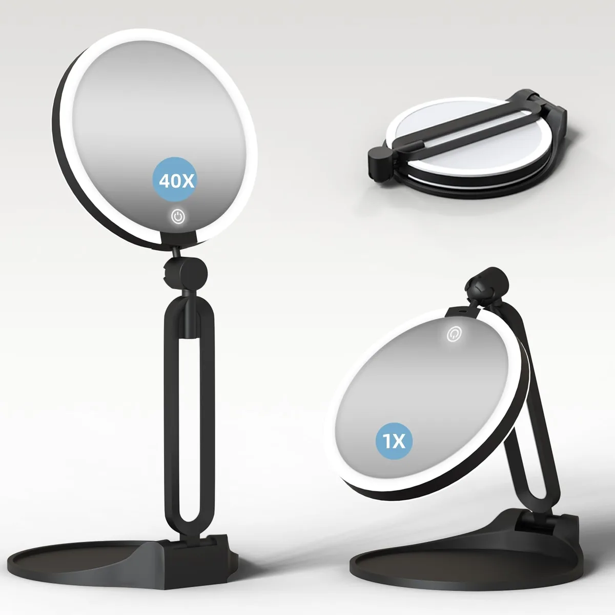 Magnifying Mirror 40X/1X Double Sided Foldable 6inch Black — product photo